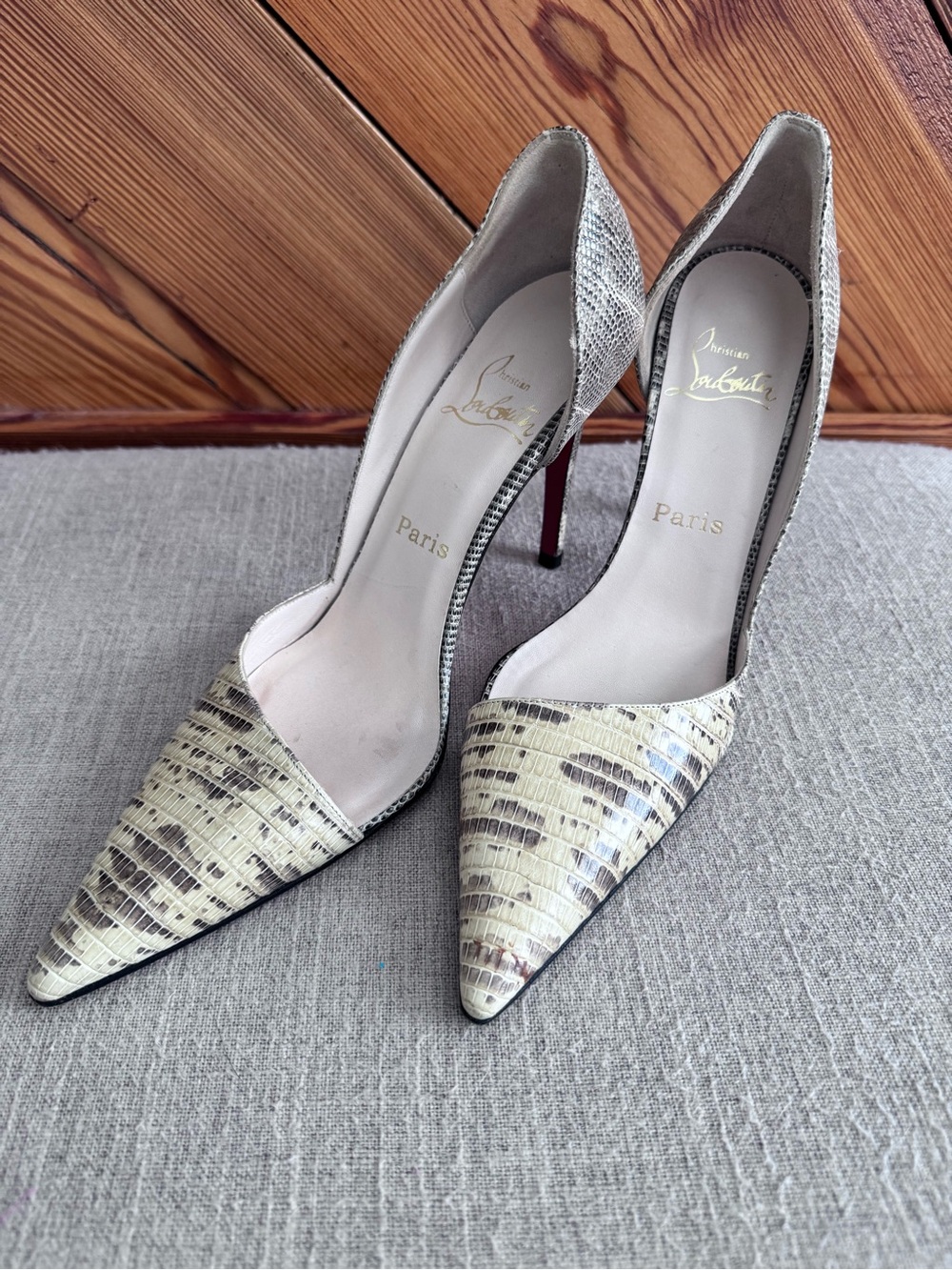 Christian Louboutin Leather Snakeskin Iriza D’Orsay Pumps